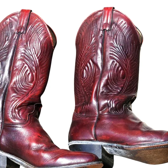 Abilene Brown Leather Western Boots with Decorative Stitching Men 10 - Picture 2 of 9